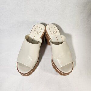 DOLCE VITA Mobwife IVORY Leather Chunky Block Heels Platform Sandals Size 9.5.